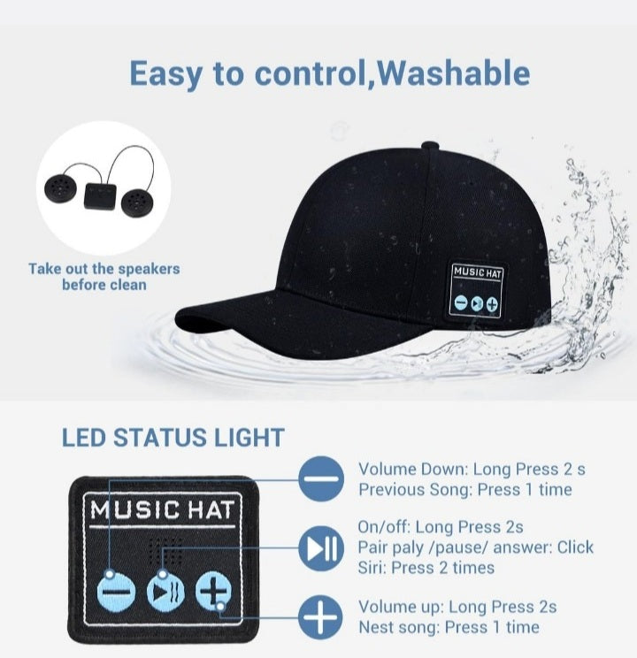 Bluetooth Headset Cap, Speaker Hat, Head Circumference 56-60cm,Hip Hop Hat